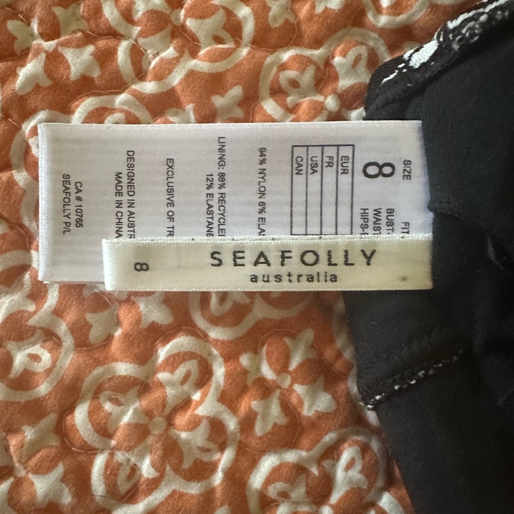 Seafolly Corsica Cap-Sleeve Tank Bikini Top Black and White Pineapple Print - Picture 9 of 9